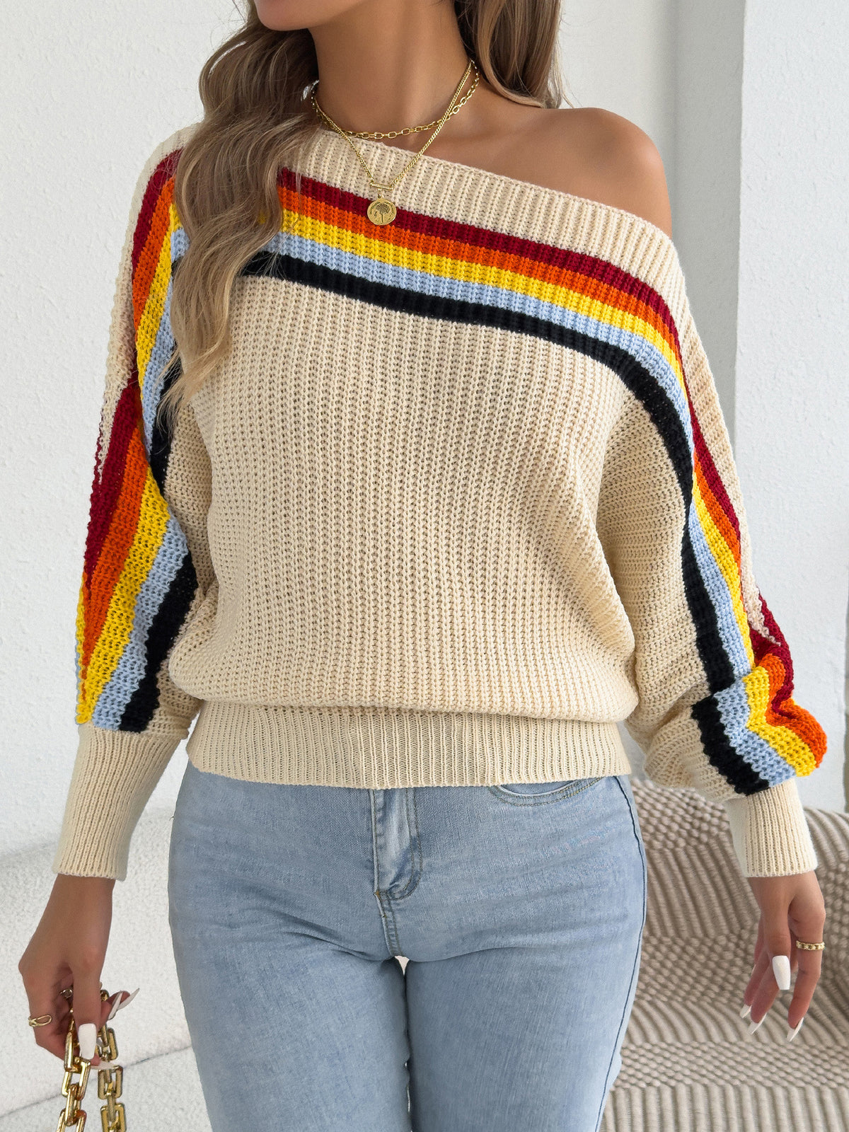 Regenbogen Streifen-Achsellos mit Bootsnacken – Bild 2 | LuxeStyle