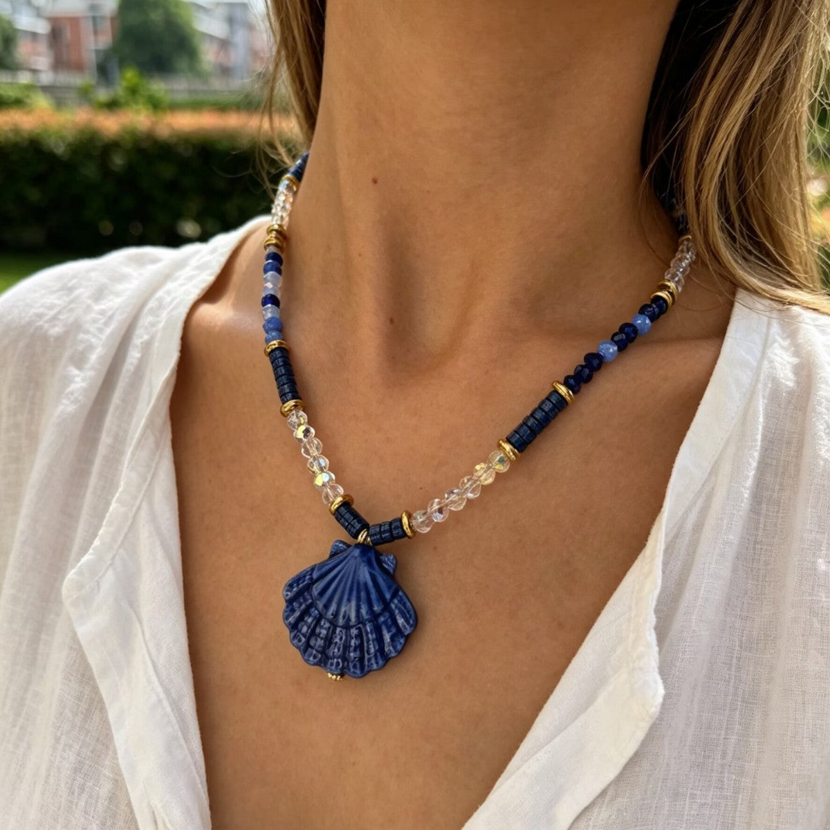 Muschelhalskette aus Keramik für Damen