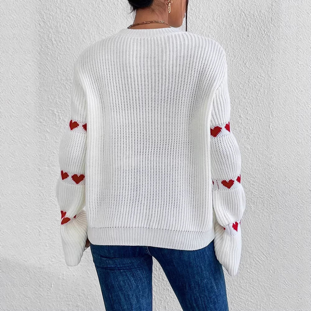 Herz-Pullover mit Rundhals und ausgestellten Ärmeln