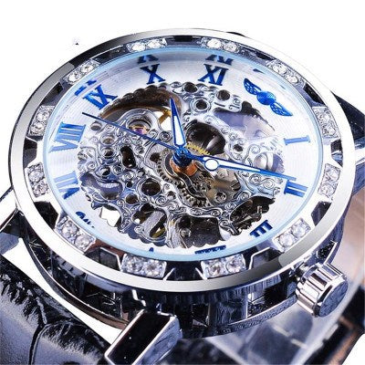 Mechanische Armbanduhr mit Strass und Lederband – Bild 8 | LuxeStyle