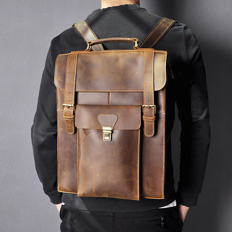 Leder-Rucksack für Herren, braun, 36 × 12 × 30 cm – Bild 6 | LuxeStyle