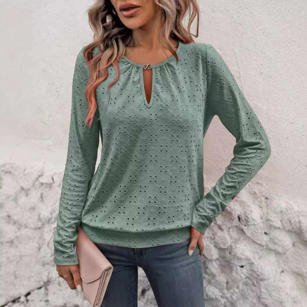 Langarm-Shirt mit V-Ausschnitt und Cut-Outs – Bild 8 | LuxeStyle