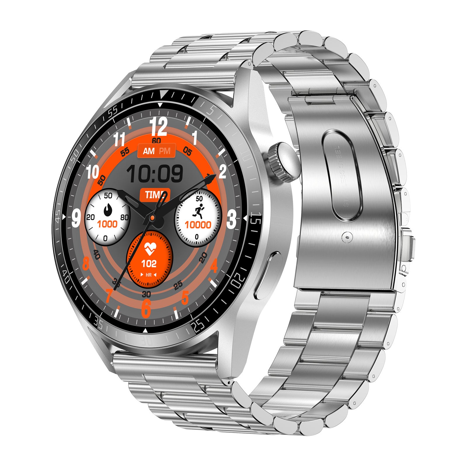 Smartwatch rund mit Bluetooth-Telefonie und Herzfrequenz