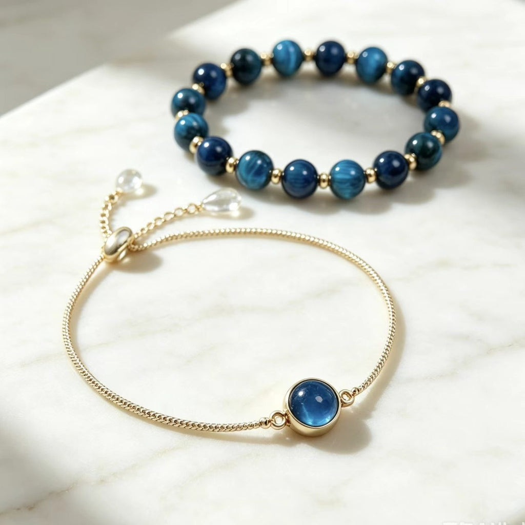 Rundes Stein- und Metallarmband 2er Set
