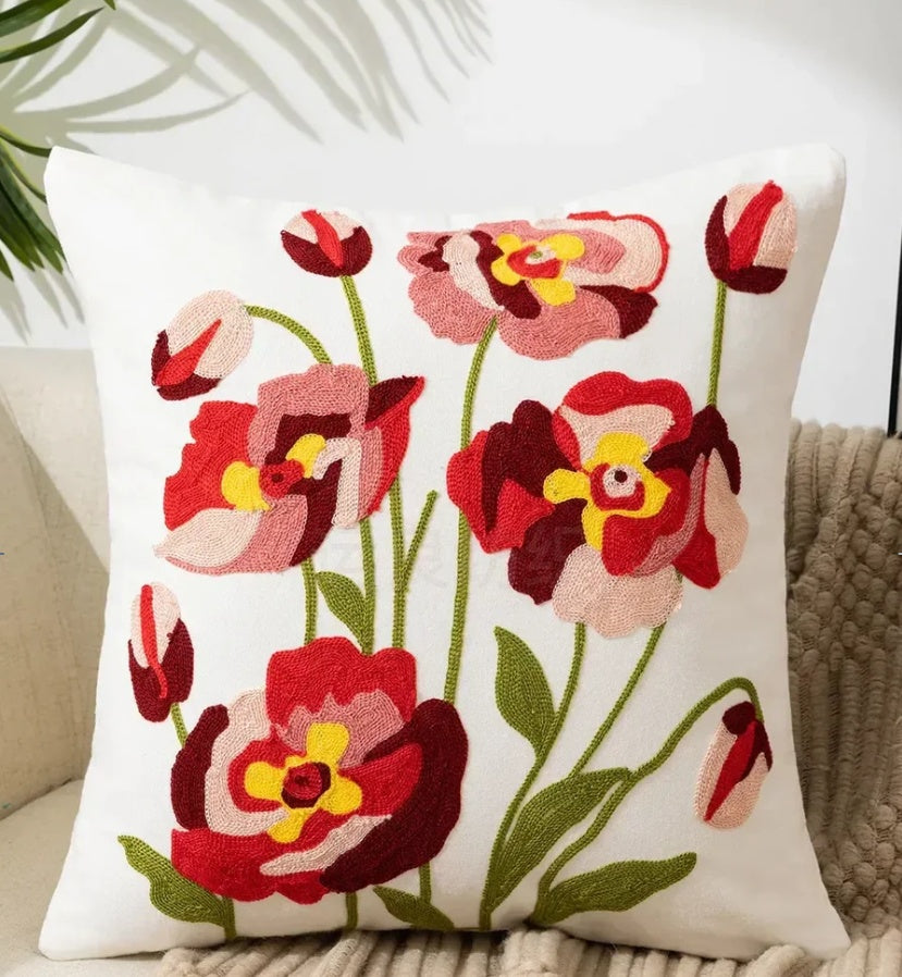 Blumenstickerei-Kissenbezug