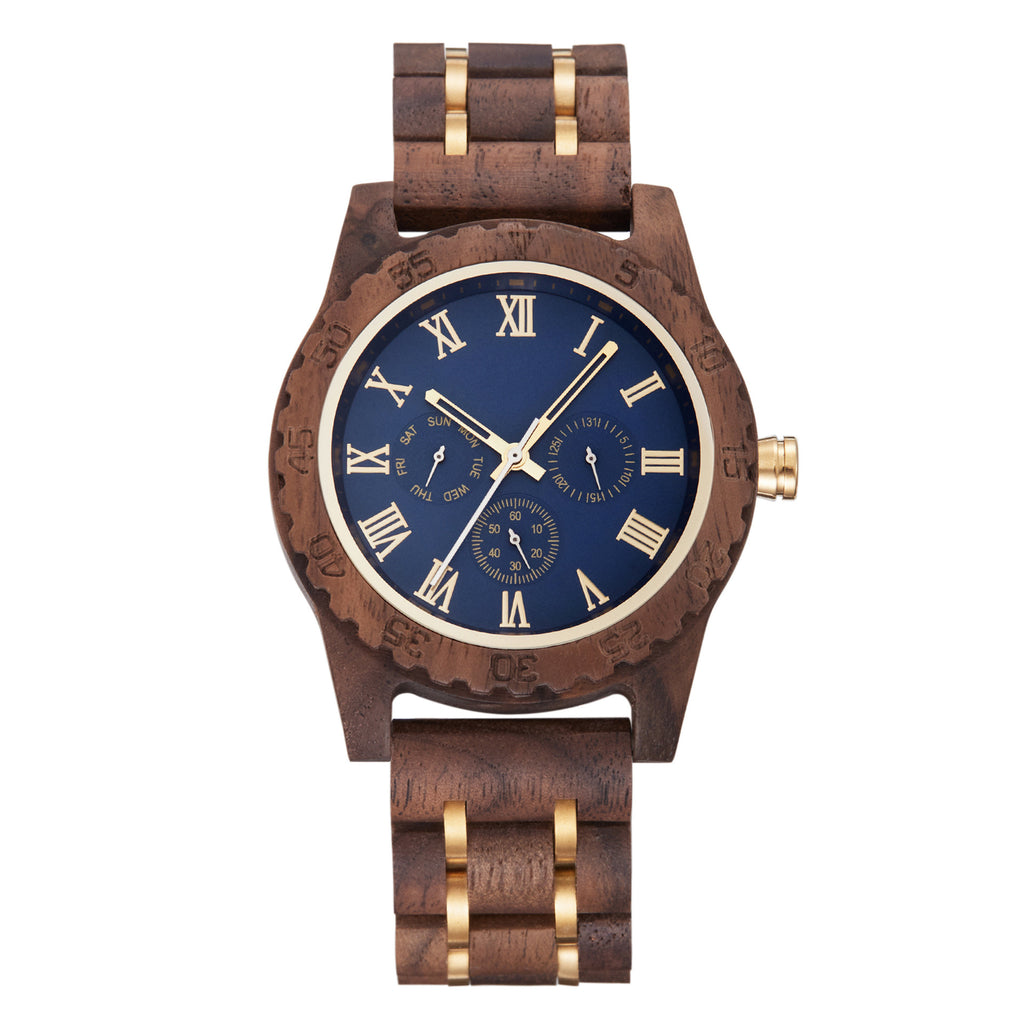 Retro Quarz-Herrenuhr Nussbaum Gold – Bild 4 | LuxeStyle