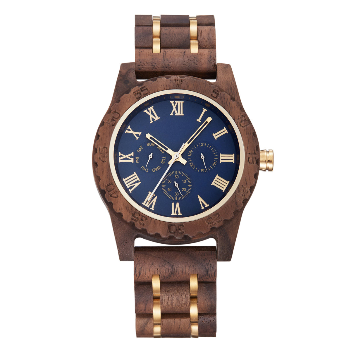 Retro Quarz-Herrenuhr Nussbaum Gold – Bild 4 | LuxeStyle