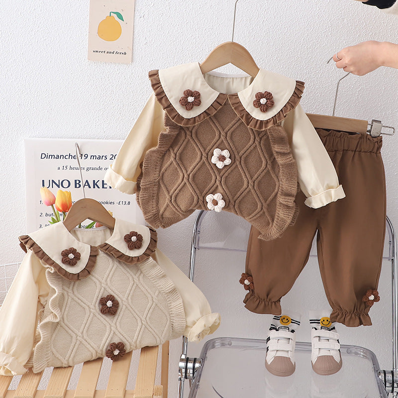 Baby Mädchen Frühling Outfit Set mit Strickpullover – Bild 2 | LuxeStyle