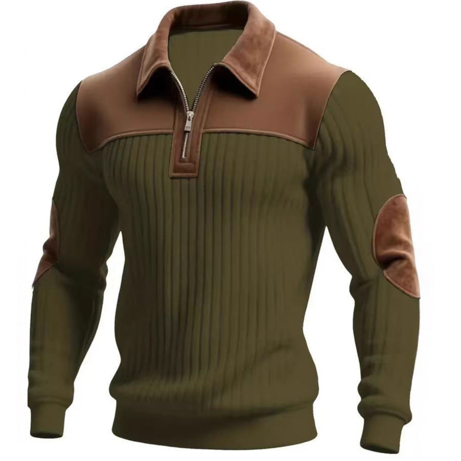 Herren Strickpullover mit Kerbkragen und Patchwork