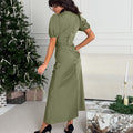 Rüschendekor V-Ausschnitt Volantsärmel Hohe Taille Kleid