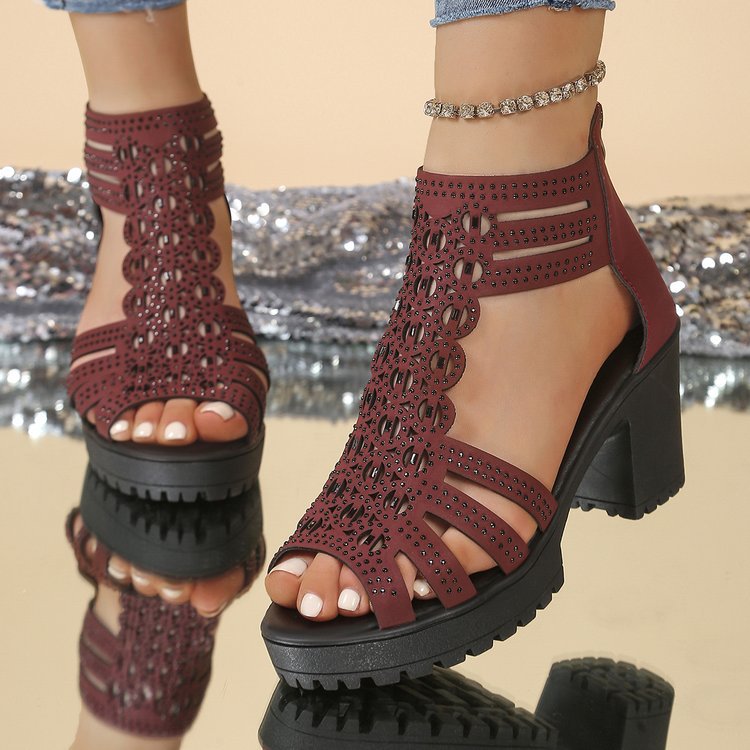 Vintage-Sandalen mit Peeptoe und Reissverschluss