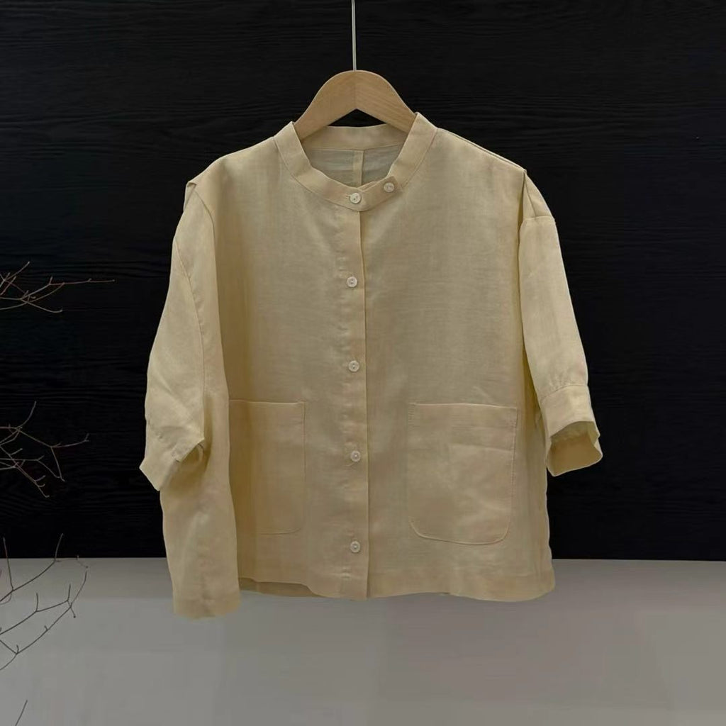 Retro Mock-Neck Top aus Ramie