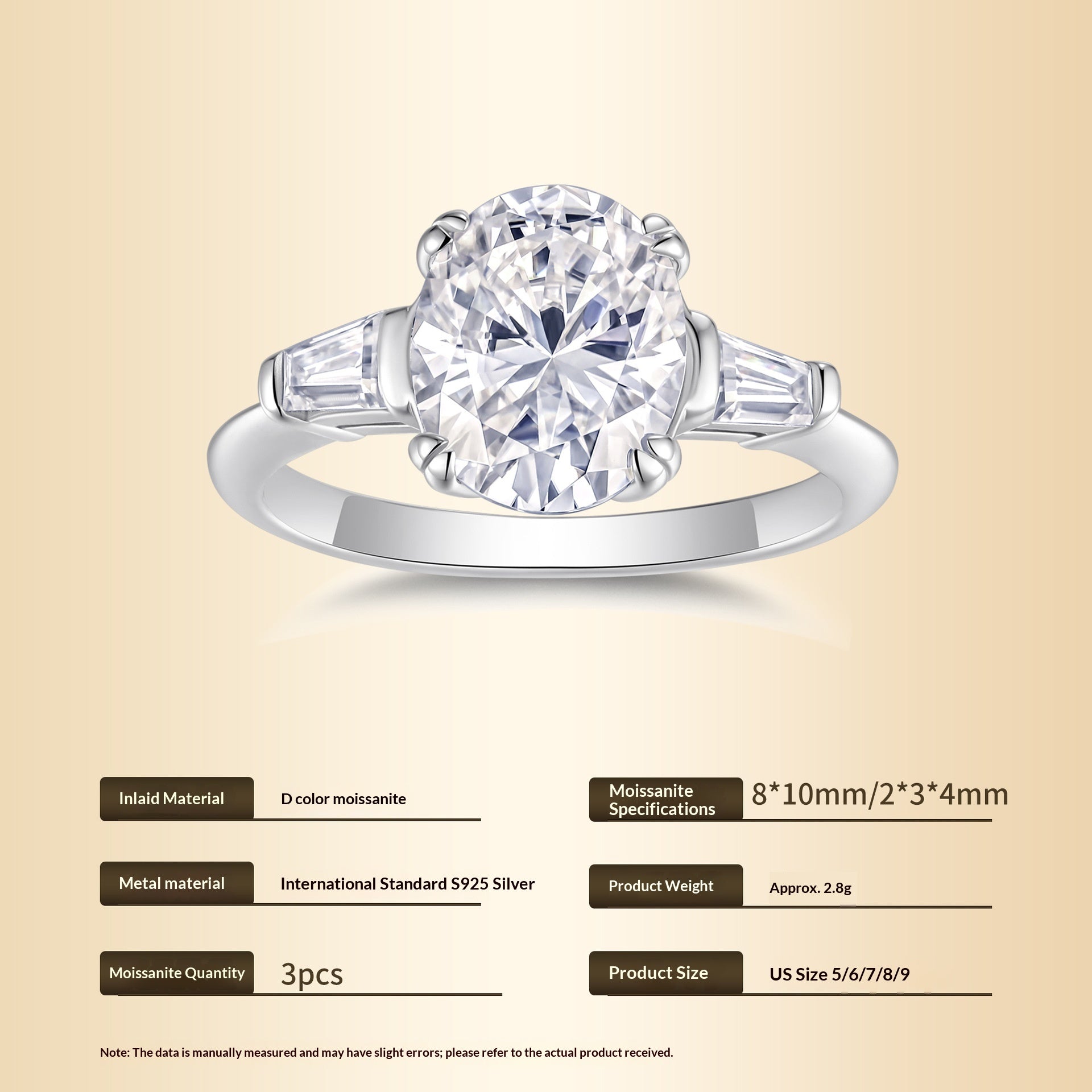 Eleganter 925er Silberring mit 3 Karat Moissanit