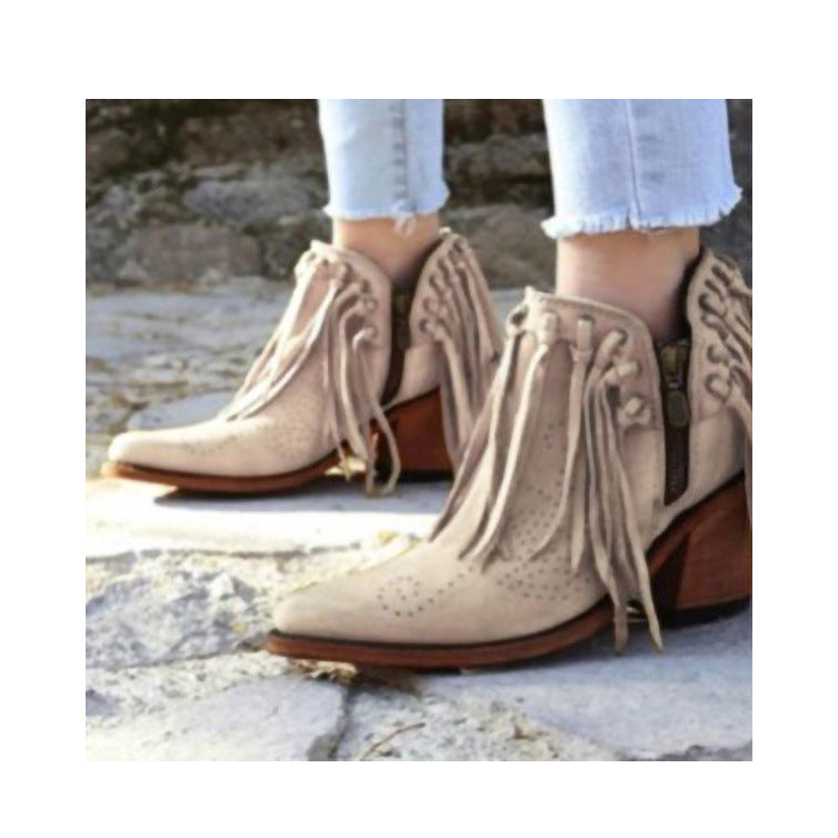 Spitzschuh-Blockabsatz Knöchelstiefel mit Schleifen, Grössen bis 43