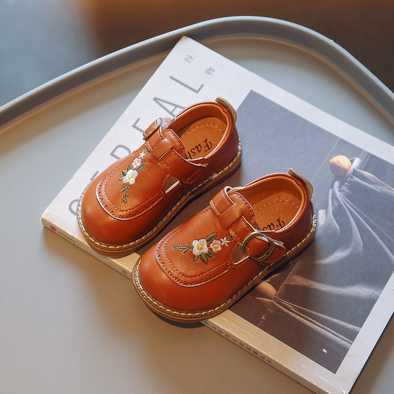 Mädchen Leder Prinzessinnen-Schuhe mit Stickerei