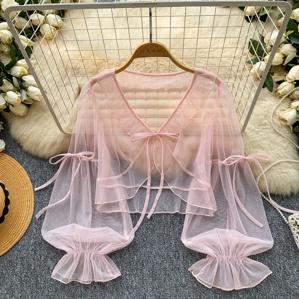 Mesh-Cardigan mit Laternenärmeln
