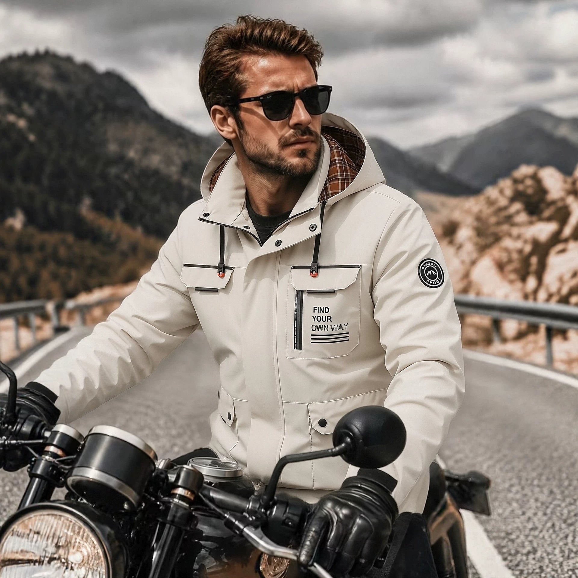 Herren Outdoor-Jacke, unifarben, lockere Passform