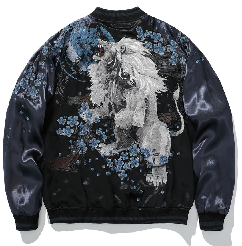Baseballjacke mit Löwen-Stickerei