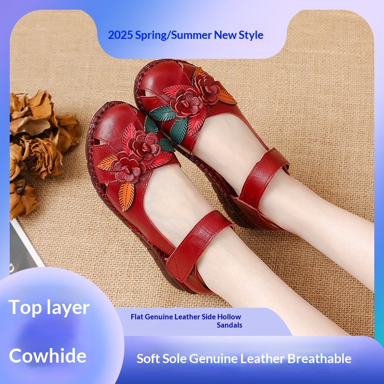 Flache Sandalen aus echtem Leder