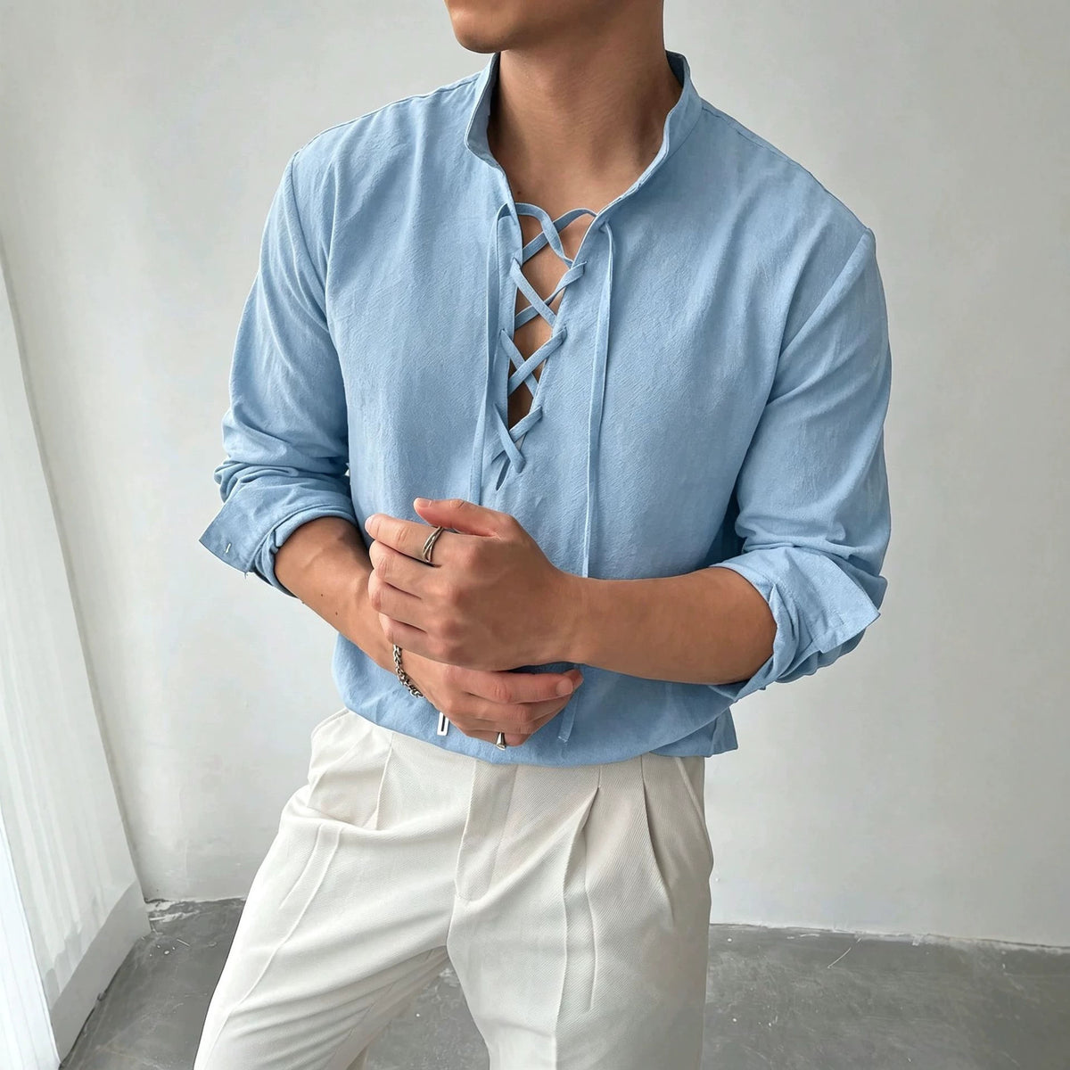 Herren Langarmshirt Stehkragen – Bild 11 | LuxeStyle