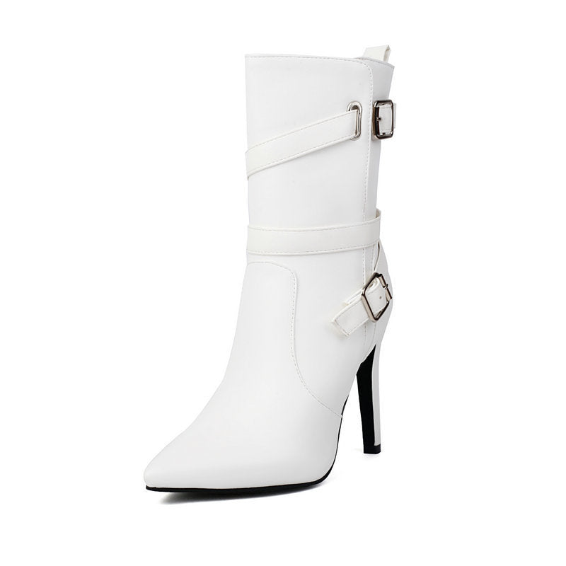 Spitze Stiletto-Stiefeletten mit Riemen