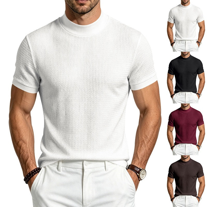 Herren Bequem Rundhals-T-Shirt mit Jacquard-Rippenoptik