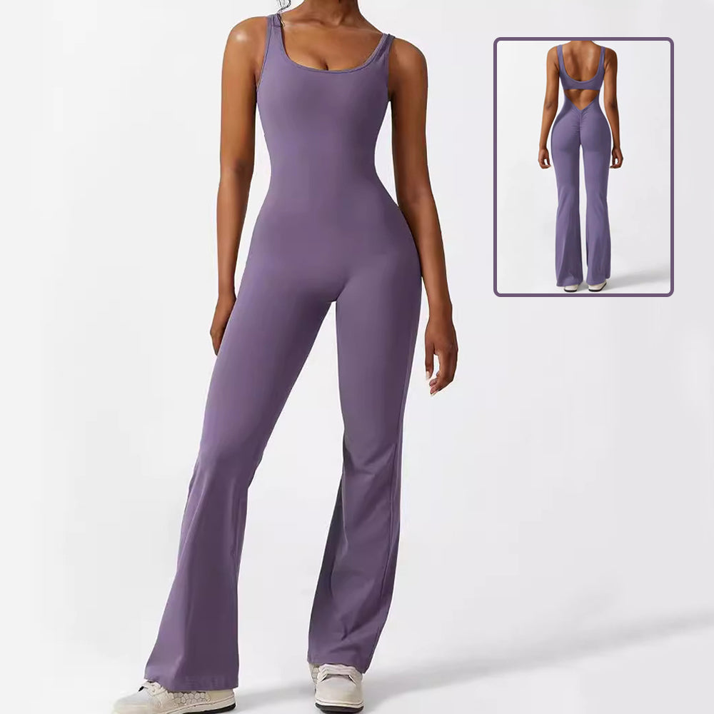 Ärmelloser flared Jumpsuit für Yoga & Fitness