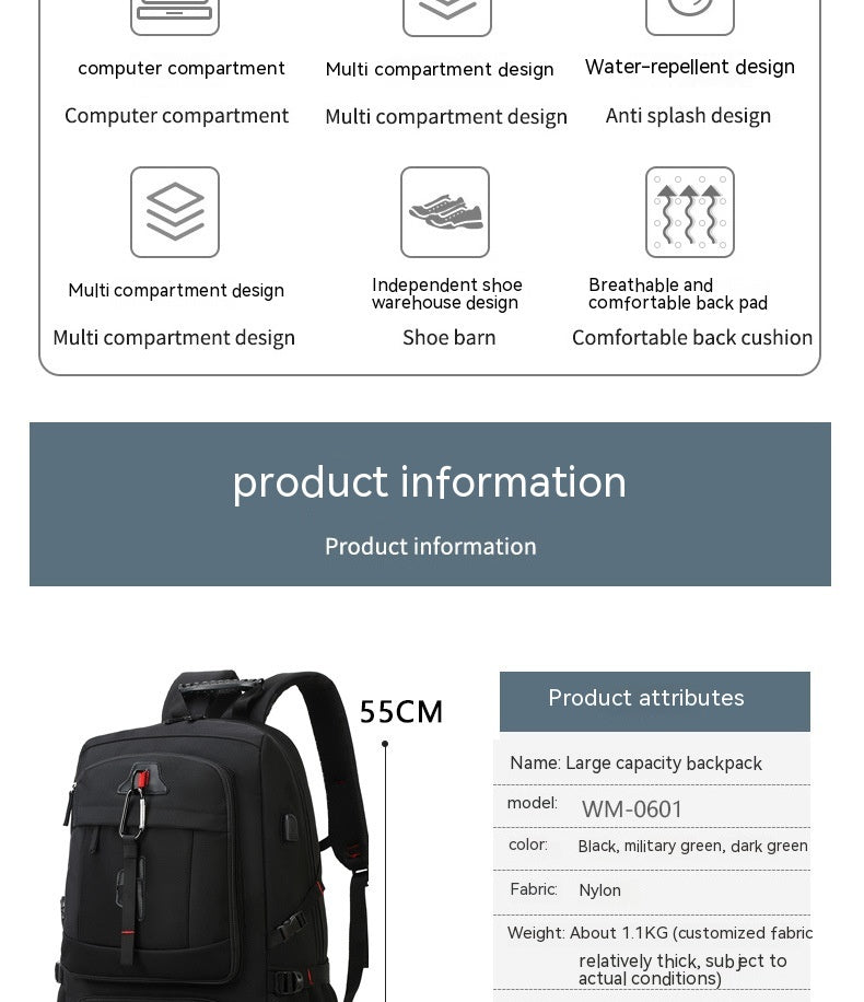 Business-Reise-Rucksack mit USB-Anschluss