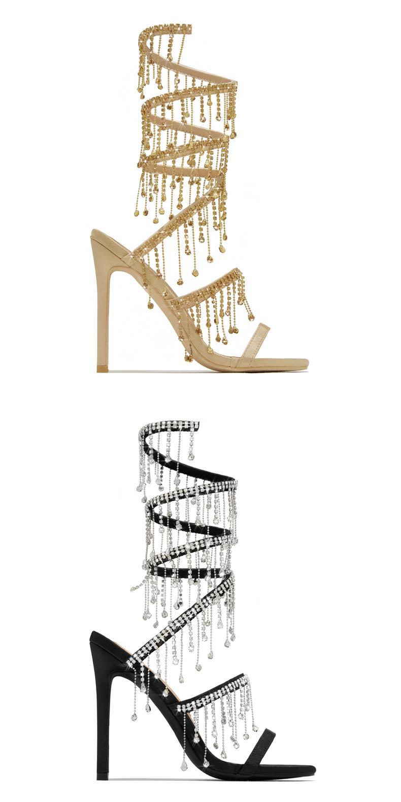 Satin-Sandalen mit Stiletto-Absatz und Strass – Bild 2 | LuxeStyle