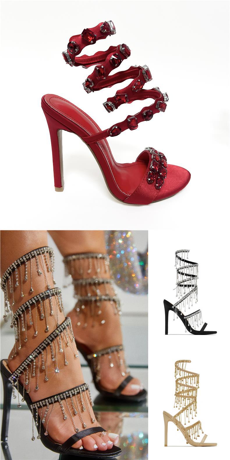 Satin-Sandalen mit Stiletto-Absatz und Strass – Bild 9 | LuxeStyle