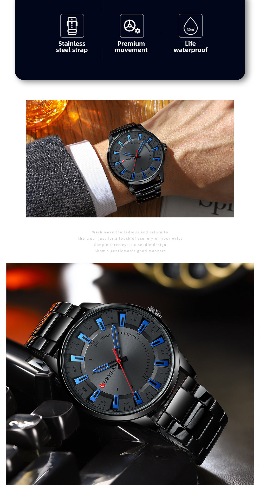 Herren Business-Uhr Quarz mit Stahlarmband – Bild 2 | LuxeStyle