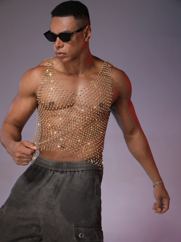 Herren Mesh-Top mit Strass-Steinen – Bild 7 | LuxeStyle
