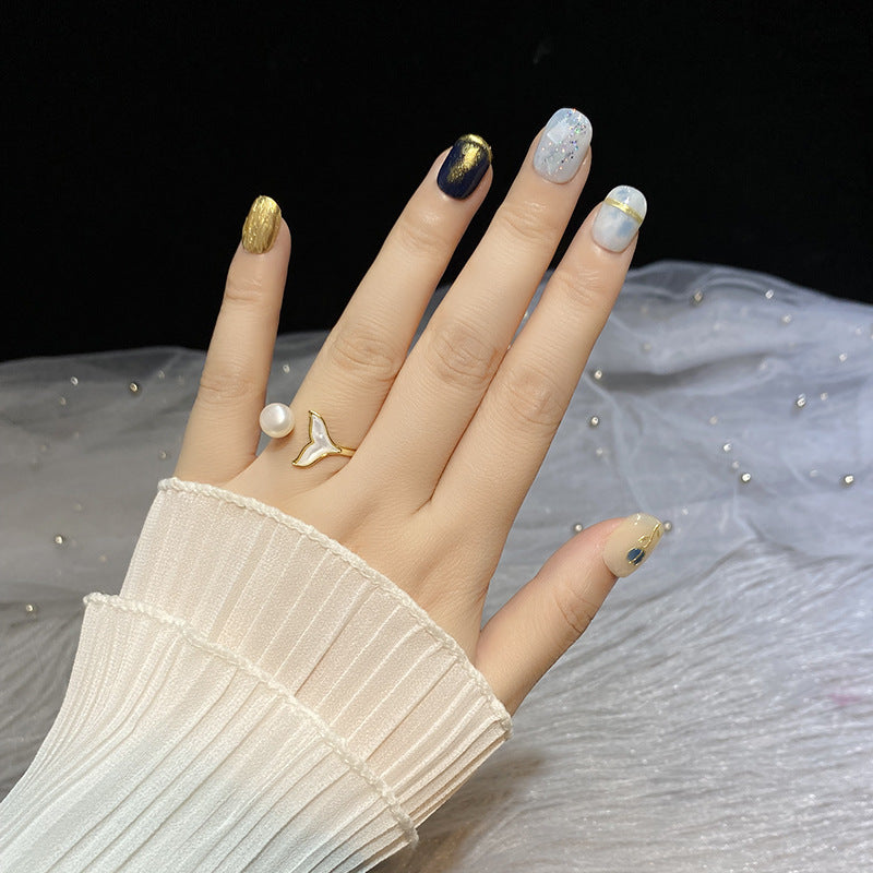 Handgemachte Nagelsticker Navy Blue Short