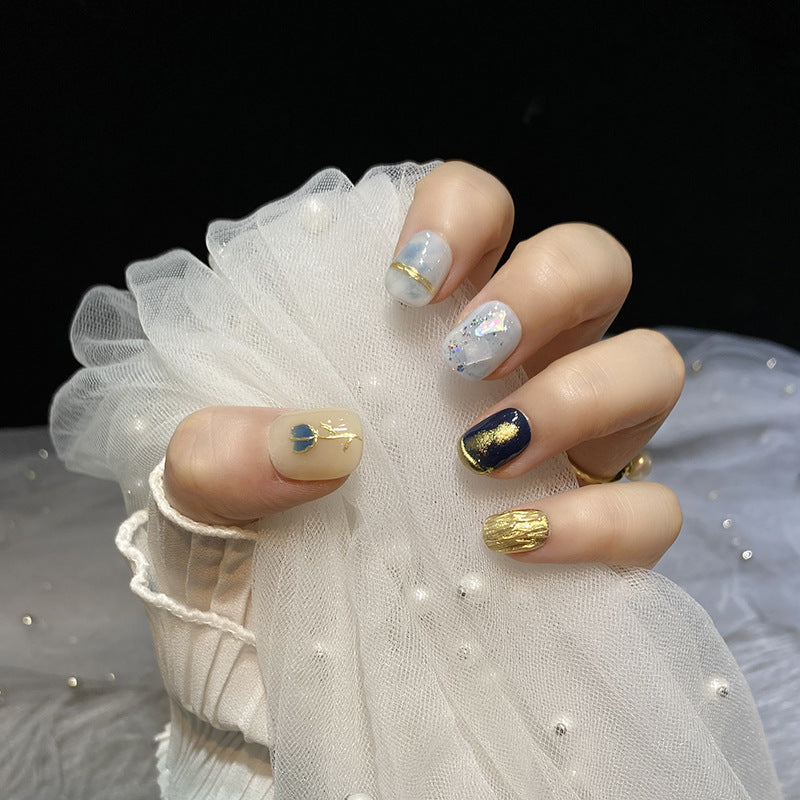 Handgemachte Nagelsticker Navy Blue Short