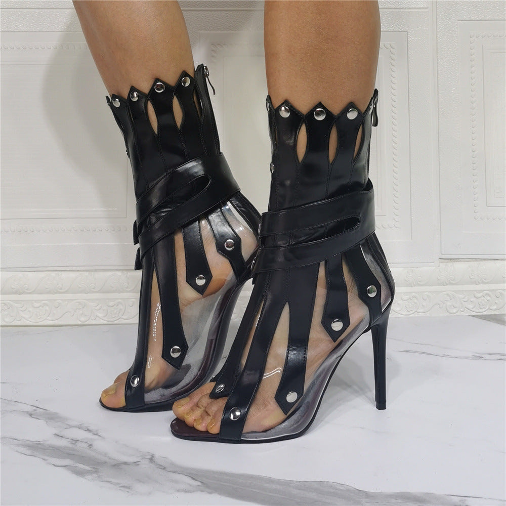 Stiletto-Sandalen mit Fischmaul und Ziernähten | LuxeStyle