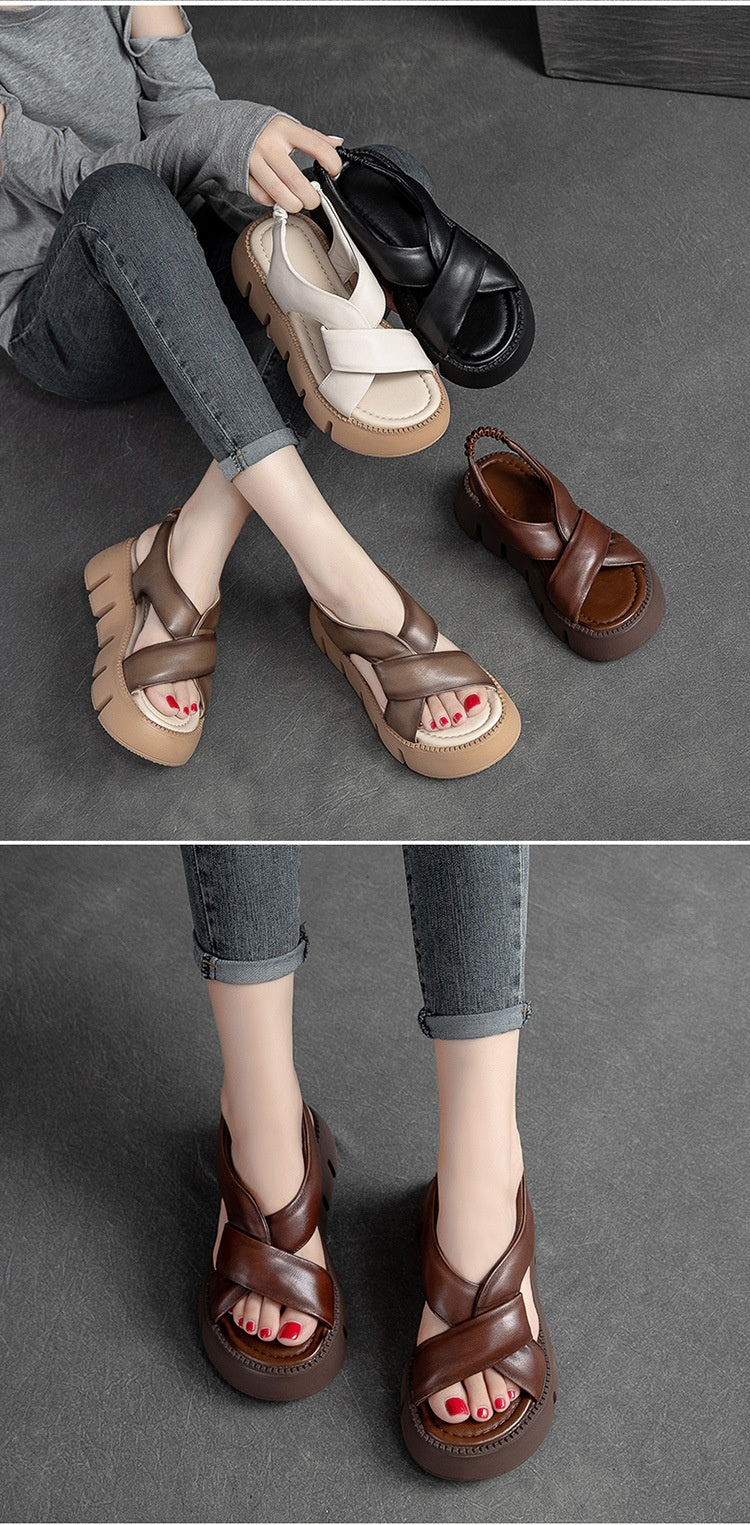 Retro-Sandalen aus Rindsleder mit Plateau – Bild 18 | LuxeStyle