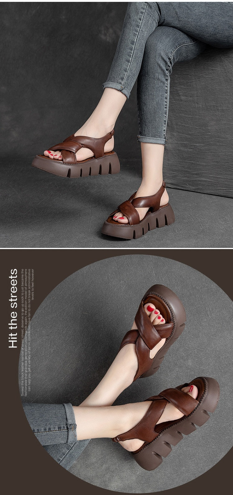 Retro-Sandalen aus Rindsleder mit Plateau – Bild 19 | LuxeStyle