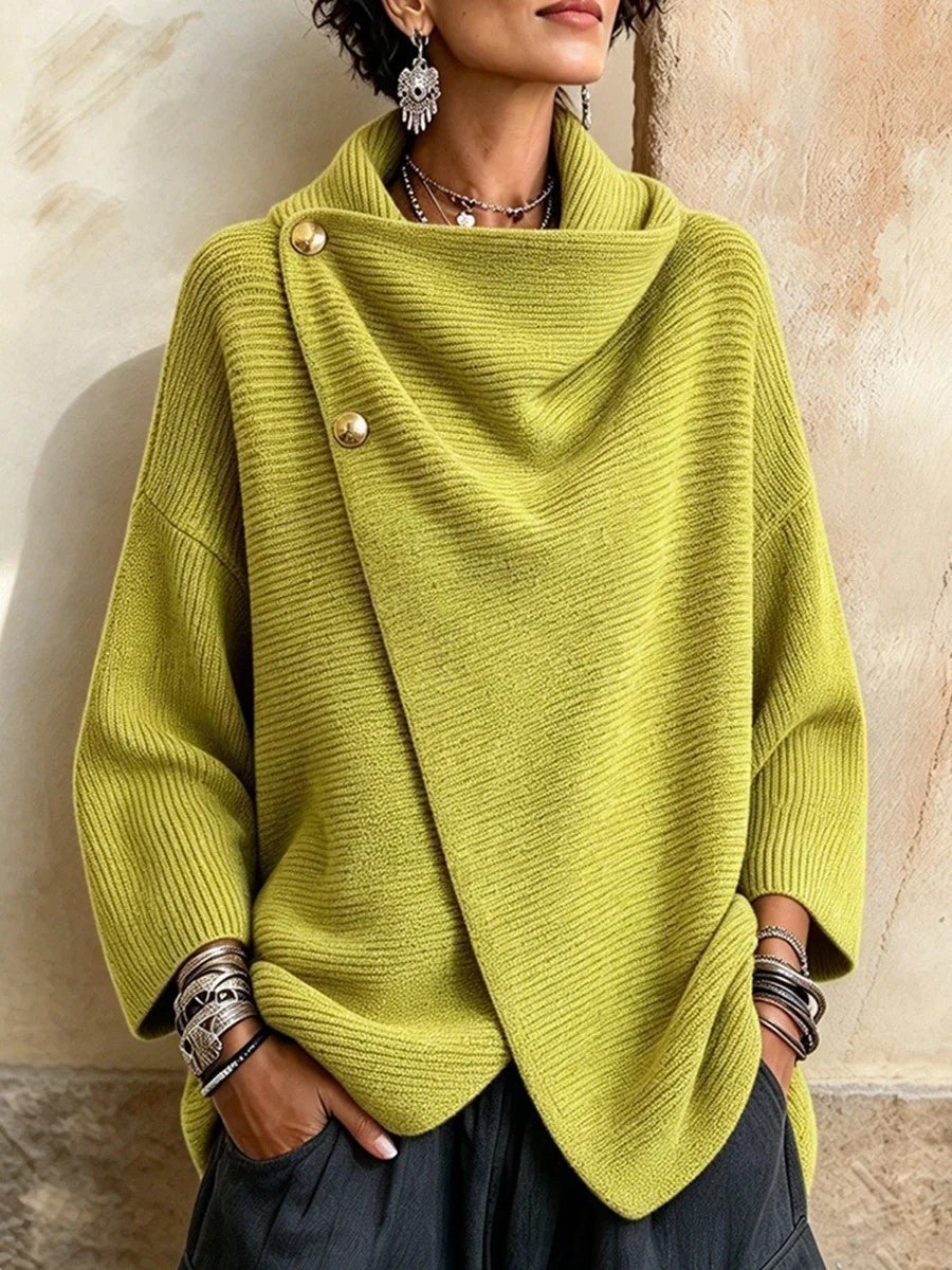 Langarmpullover mit asymmetrischem Rundknopf | LuxeStyle