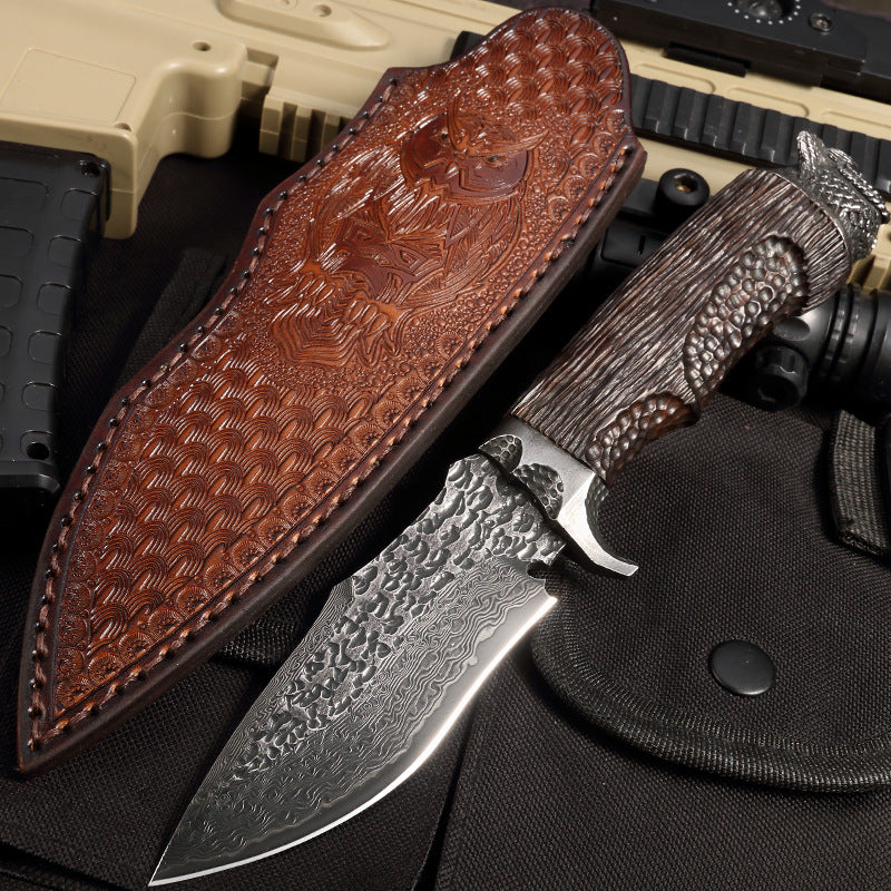 Damast-Outdoormesser mit Lederscheide – Bild 3 | LuxeStyle