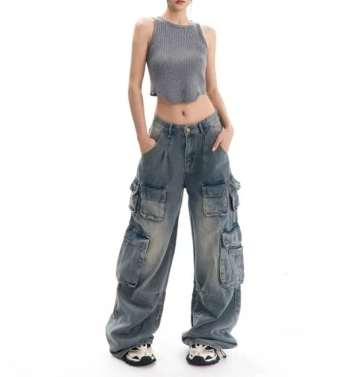 Damen Arbeitshose mit Destroyed-Look und Bodenlänge