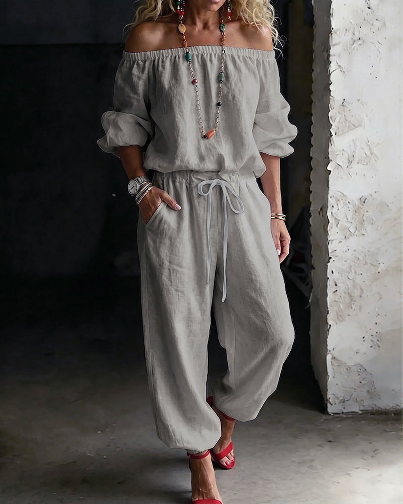 Jumpsuit Set: One-Shoulder Top & Jogger Hose