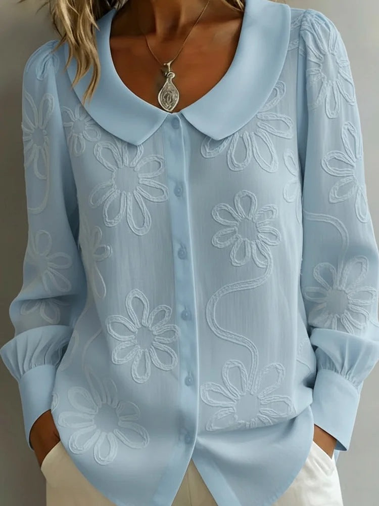 Damen-Langarmshirt mit Stickerei und Kragen – Bild 7 | LuxeStyle