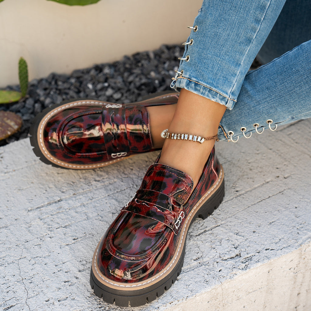Vintage Loafer mit Leoparden-Print und Schnalle