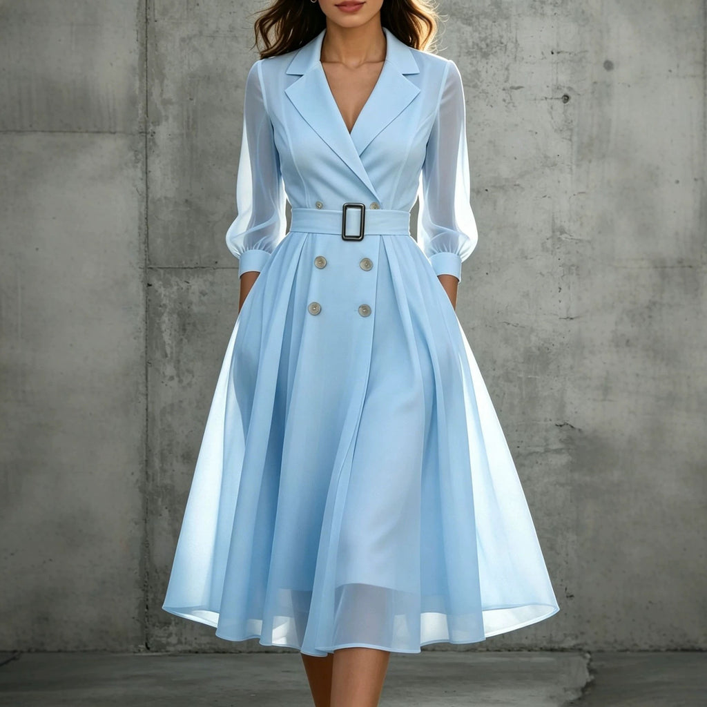 V-Ausschnitt Kleid mit Taillengürtel