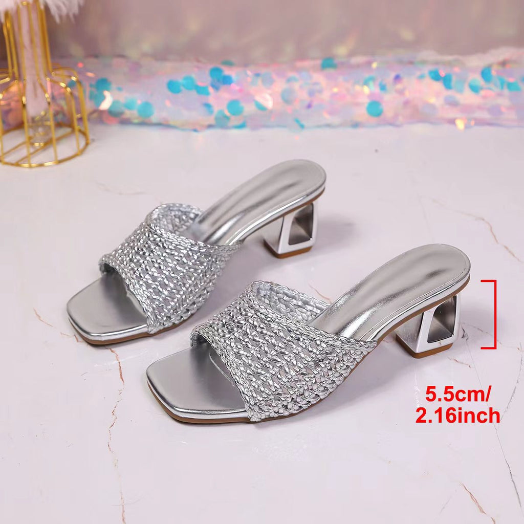 Gewobene Peep-Toe Sandalen mit hohem Absatz