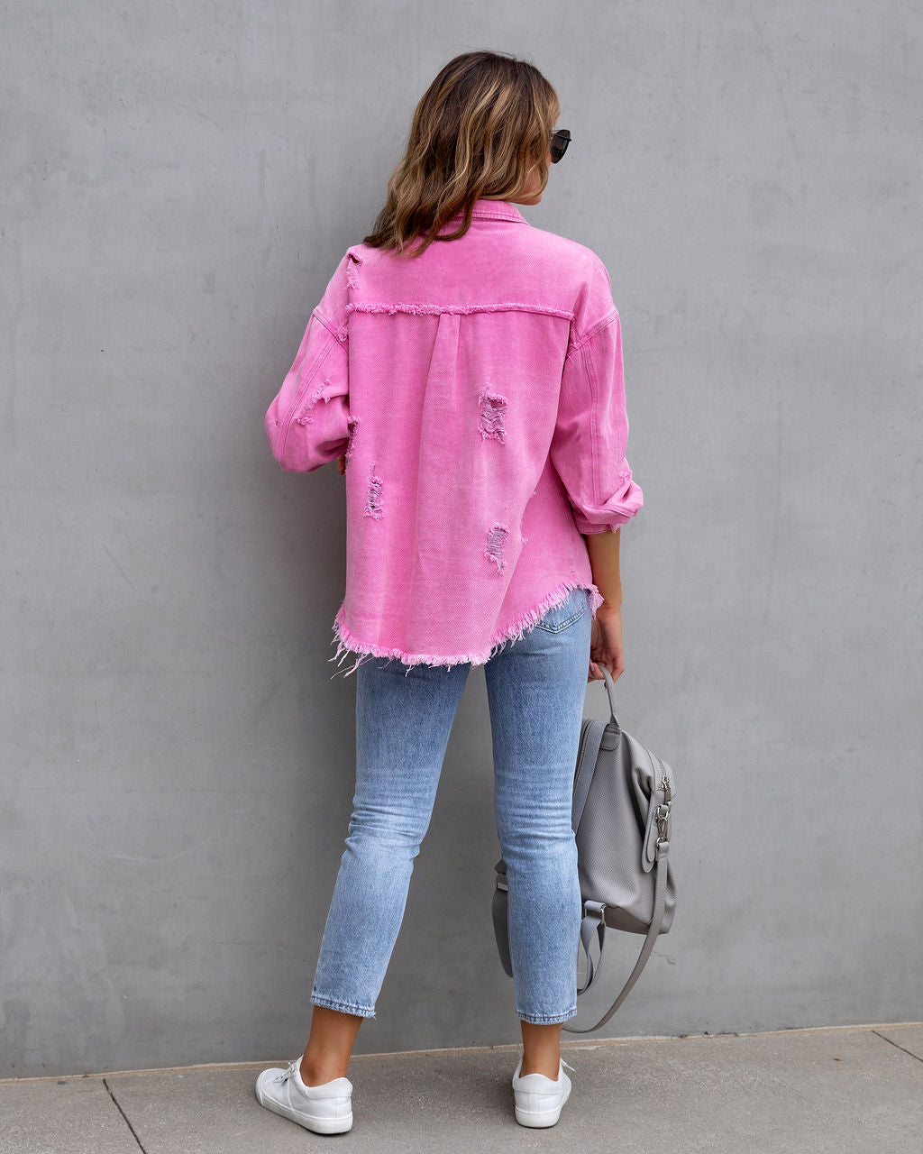 Fashion Ripped Shirt Jacket Damen