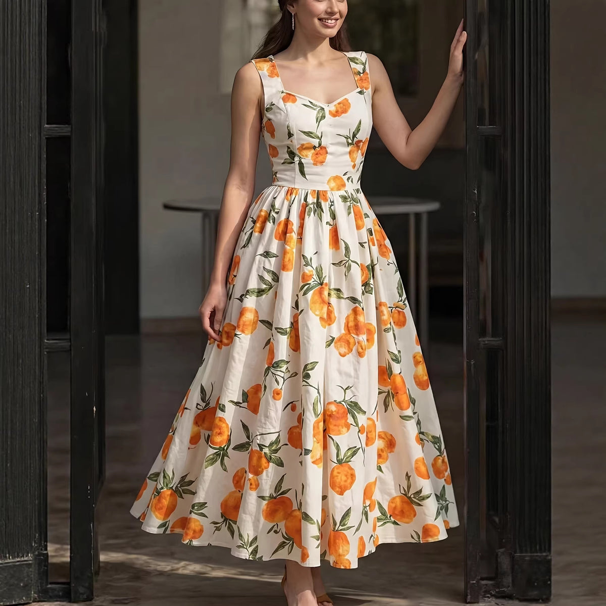 Ärmelloses Maxikleid mit Fruchtmuster – Bild 2 | LuxeStyle