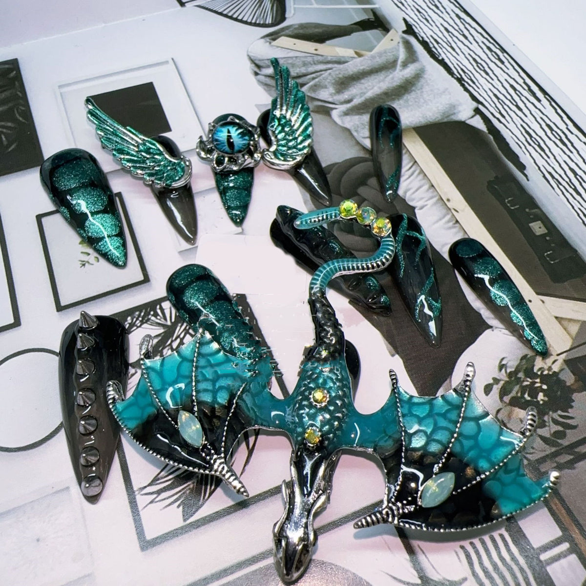 Handbemalte Drachen-Press-on-Nägel – Bild 5 | LuxeStyle