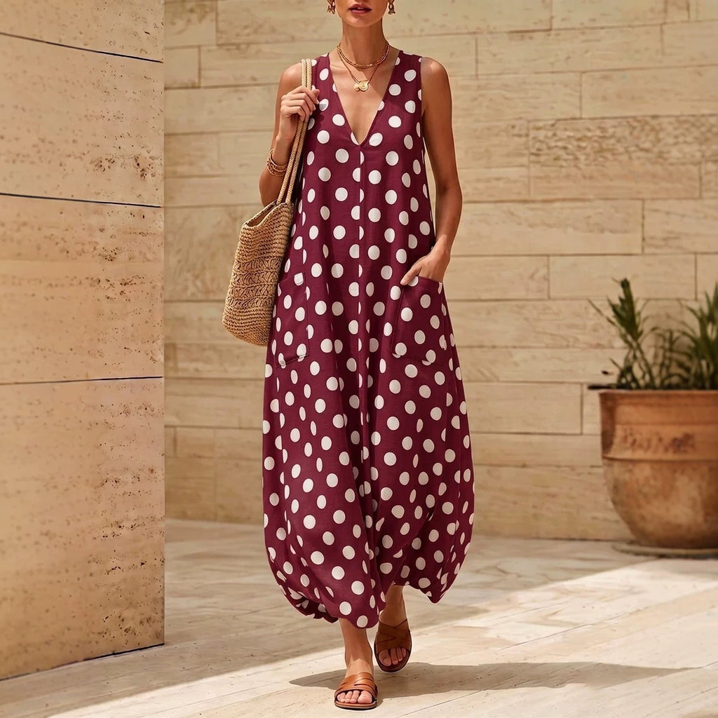 Retro Polka-Dot V-Ausschnitt Kleid – Bild 8 | LuxeStyle
