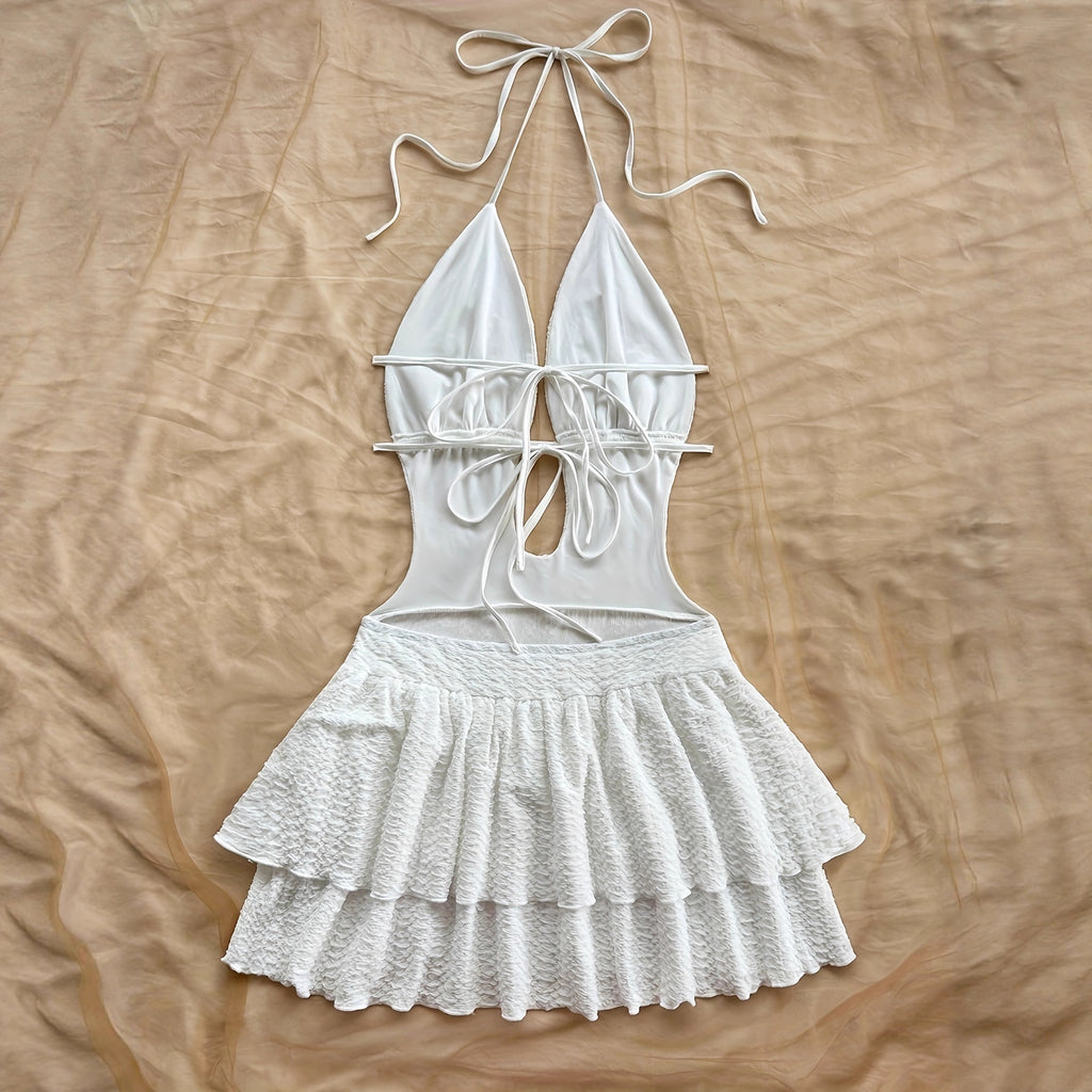 Spitzenkleid mit Krawattenhals